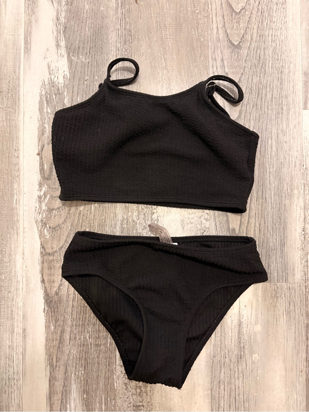 Black Textured Two-Piece Bikini Set
